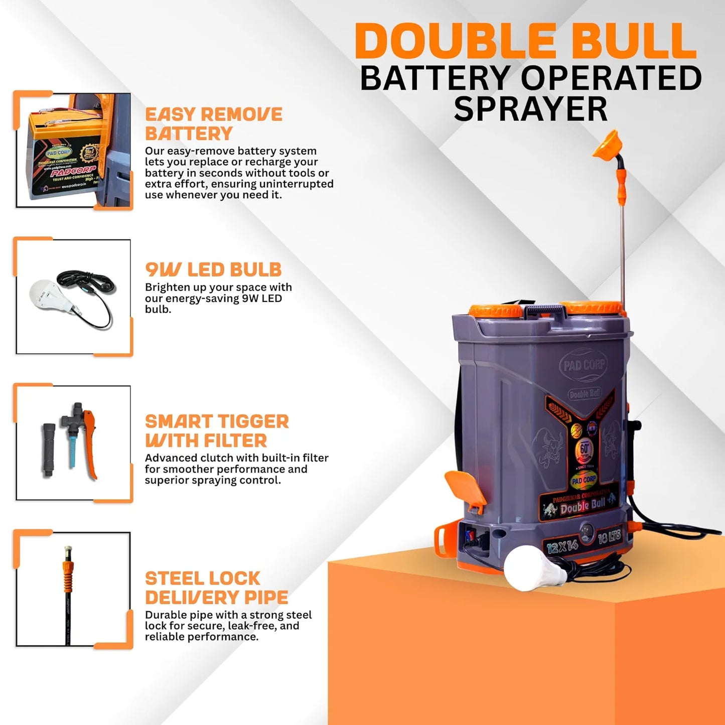 Double Bull Battery Operated Sprayer (12Vx14A,18 Litre Tank)