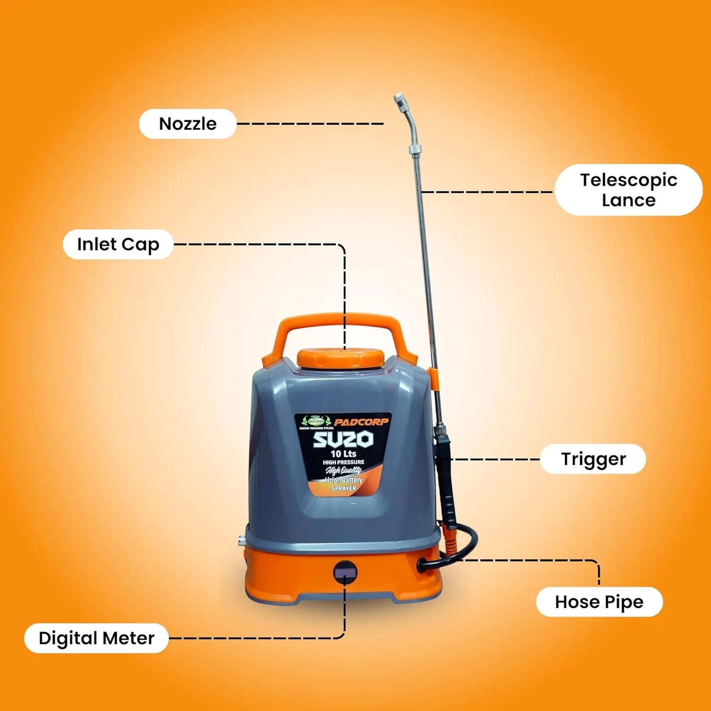 Pad Corp Lithium Suzo 10 Liter Battery Sprayer Tank Capacity