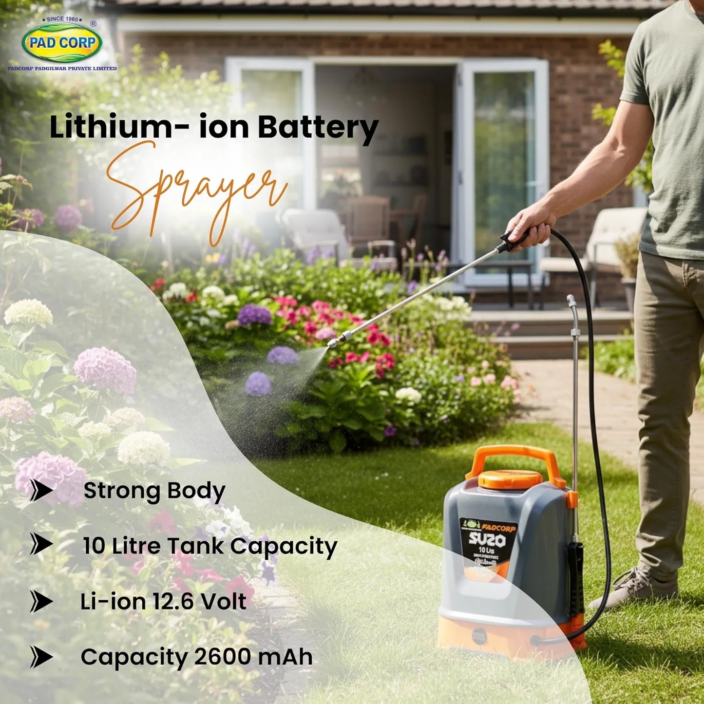 Pad Corp Lithium Suzo 10 Liter Battery Sprayer Tank Capacity