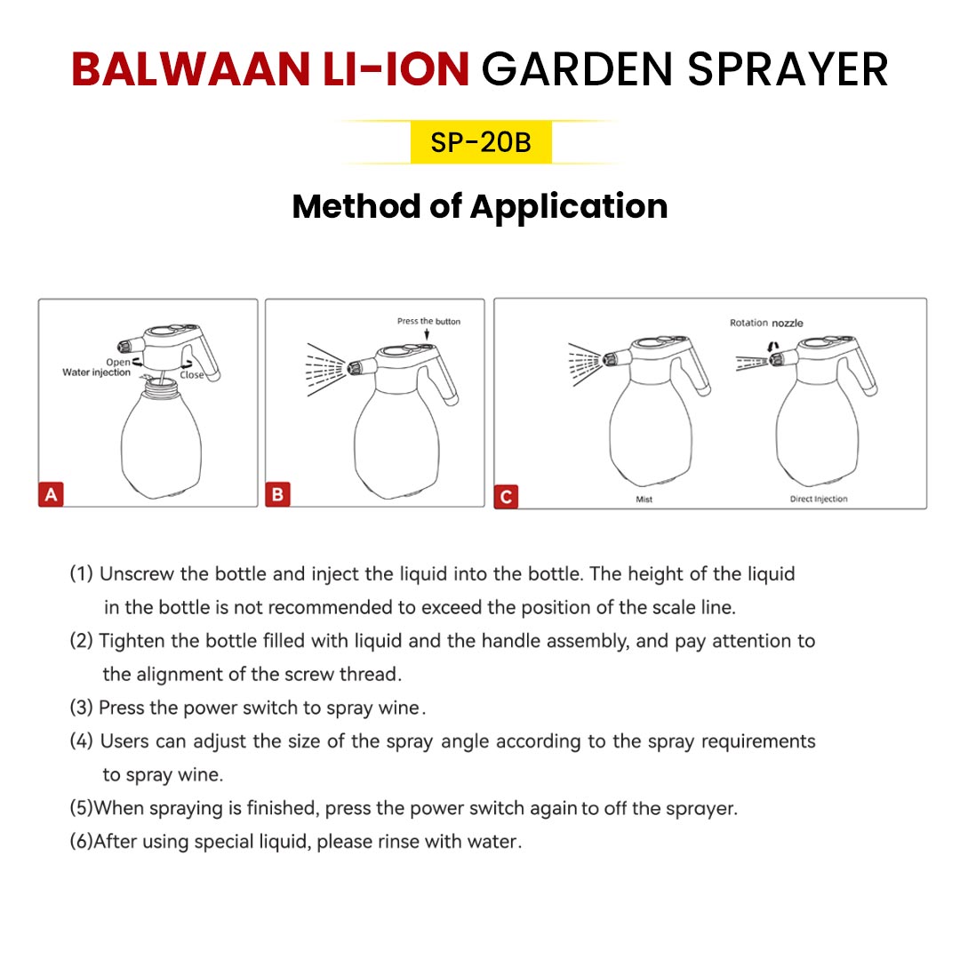 Balwaan Li-ion Battery Sprayer (2 Liters) SP-20B | Automatic Watering Can for Garden | Li-ion Battery Powered Spray Bottle | Useful in Irrigation & Pest Control in Farm