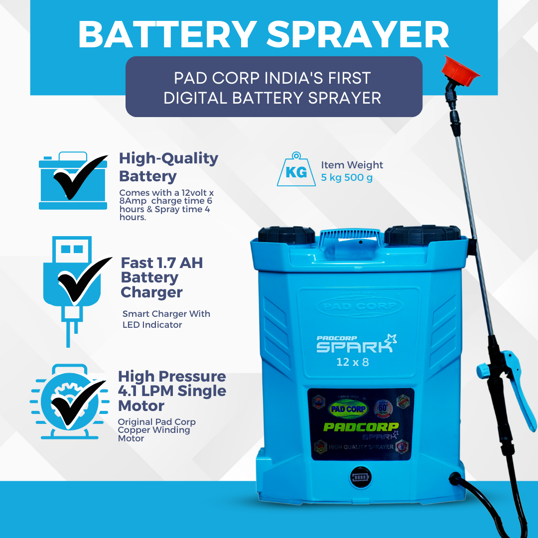 Pad Corp Spark Battery Operated Sprayer, 12 Volt x 8 Amp Battery - 16 Litre Tank Capacity