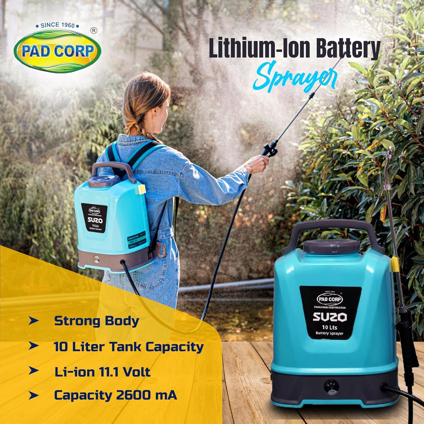 Pad Corp Lithium Suzo 10 Liter Battery Sprayer Tank Capacity