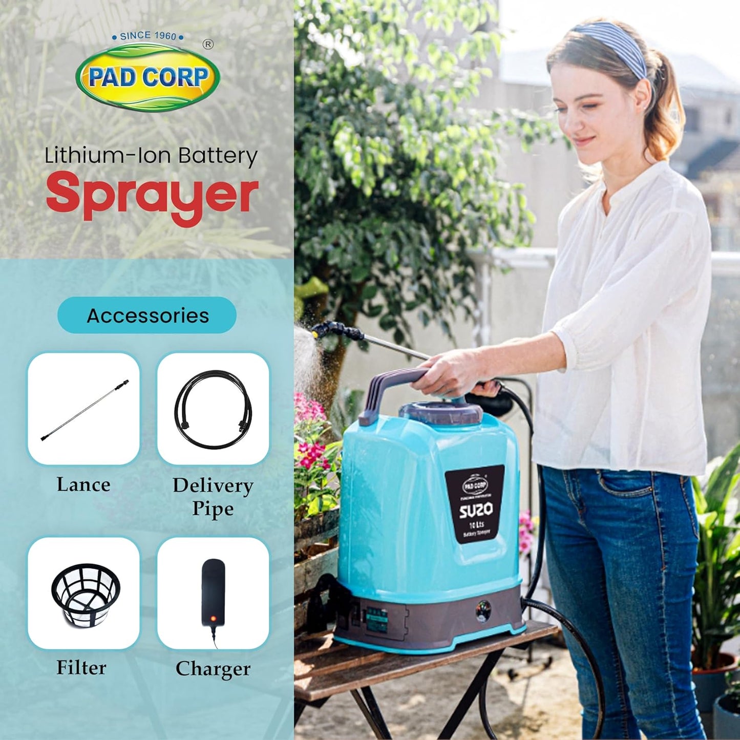 Pad Corp Lithium Suzo 10 Liter Battery Sprayer Tank Capacity