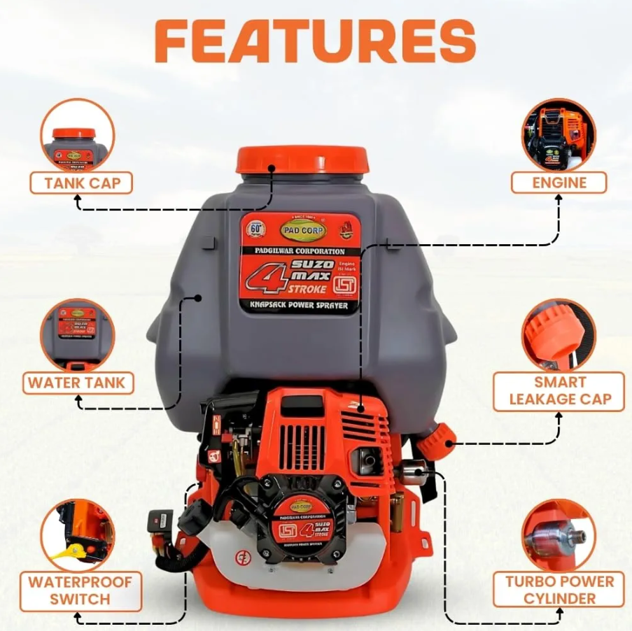 Pad Corp Suzo Max Turbo Power Sprayer Petrol Engine | Stroke Petrol Engine | 20 Litre Tank