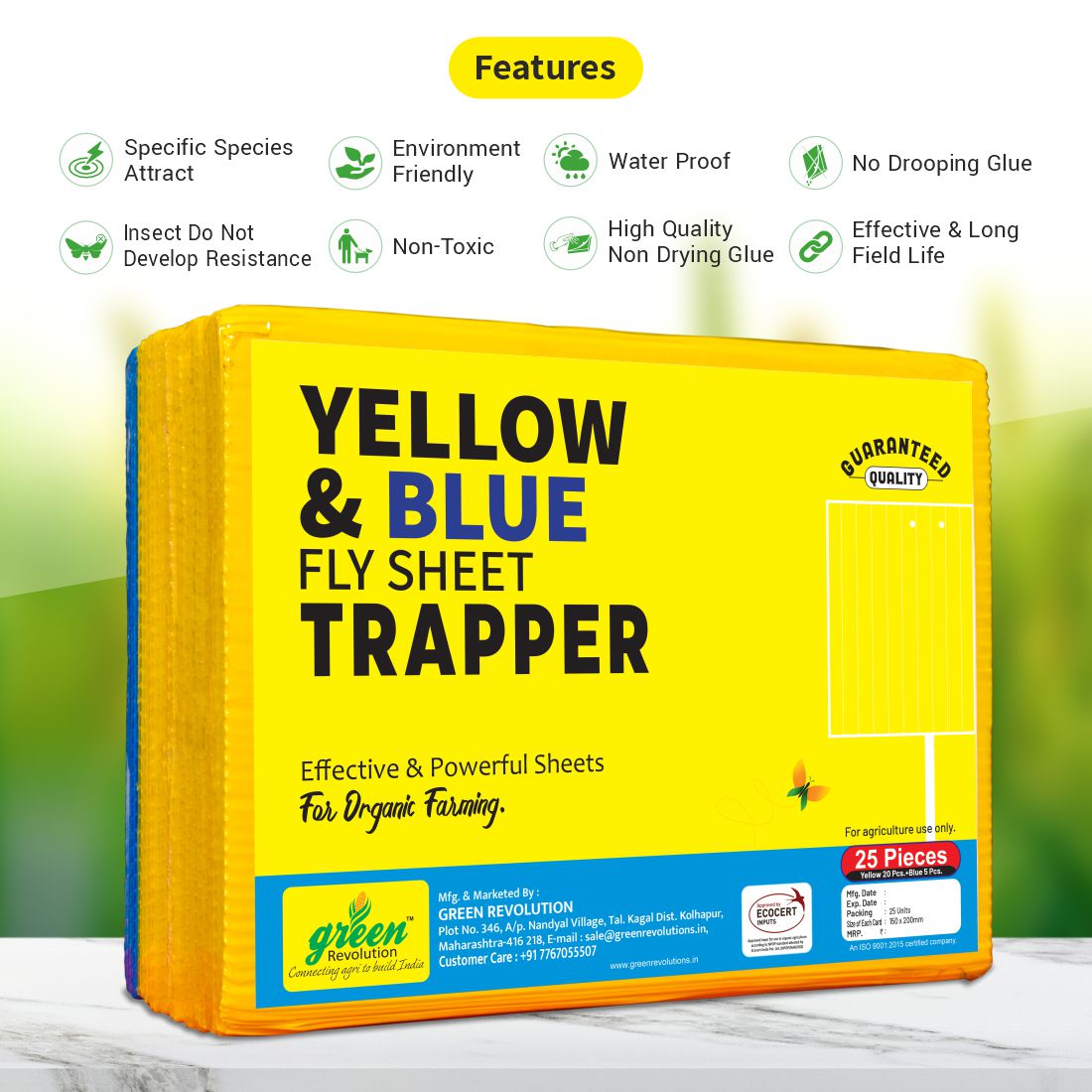 Green Revolution ECO Sticky Trap pack of 25 pieces | A5 Size