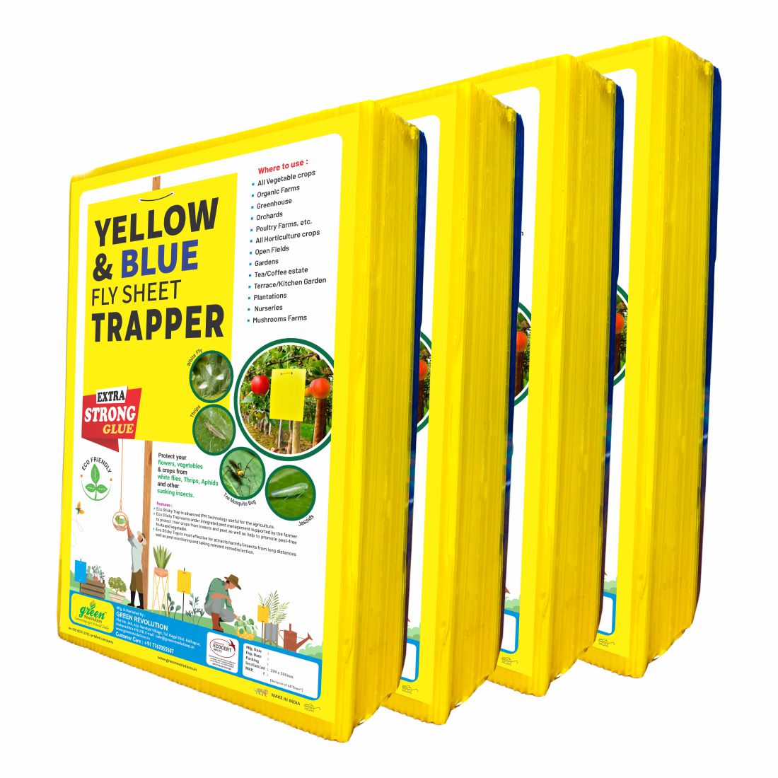 Green Revolution ECO Yellow & Blue Mix Sticky Trap/Insect Trap for Garden & Farm | A4 Size