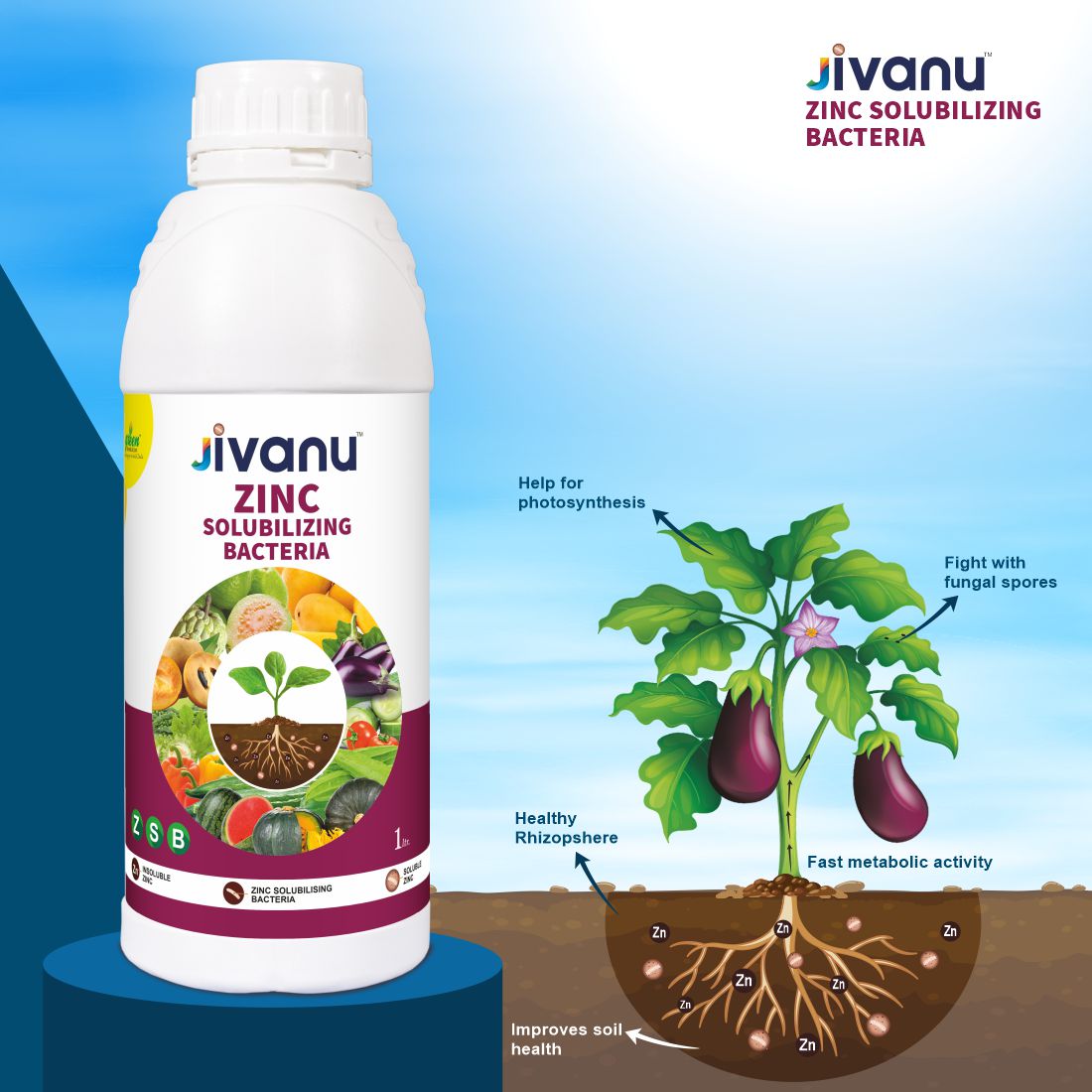 Green Revolution Jivanu Zinc Solubilizing Bacteria (ZSB) Liquid- 1 Litre
